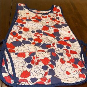 Vintage Floral Apron with Red and Blue Accents